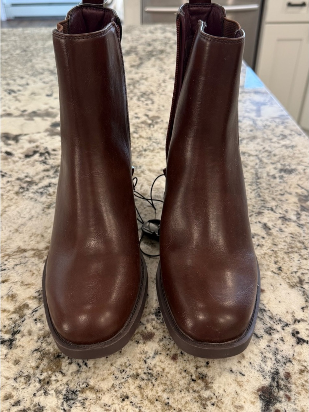 Time and Tru Dark Brown Leather Chelsea Booties